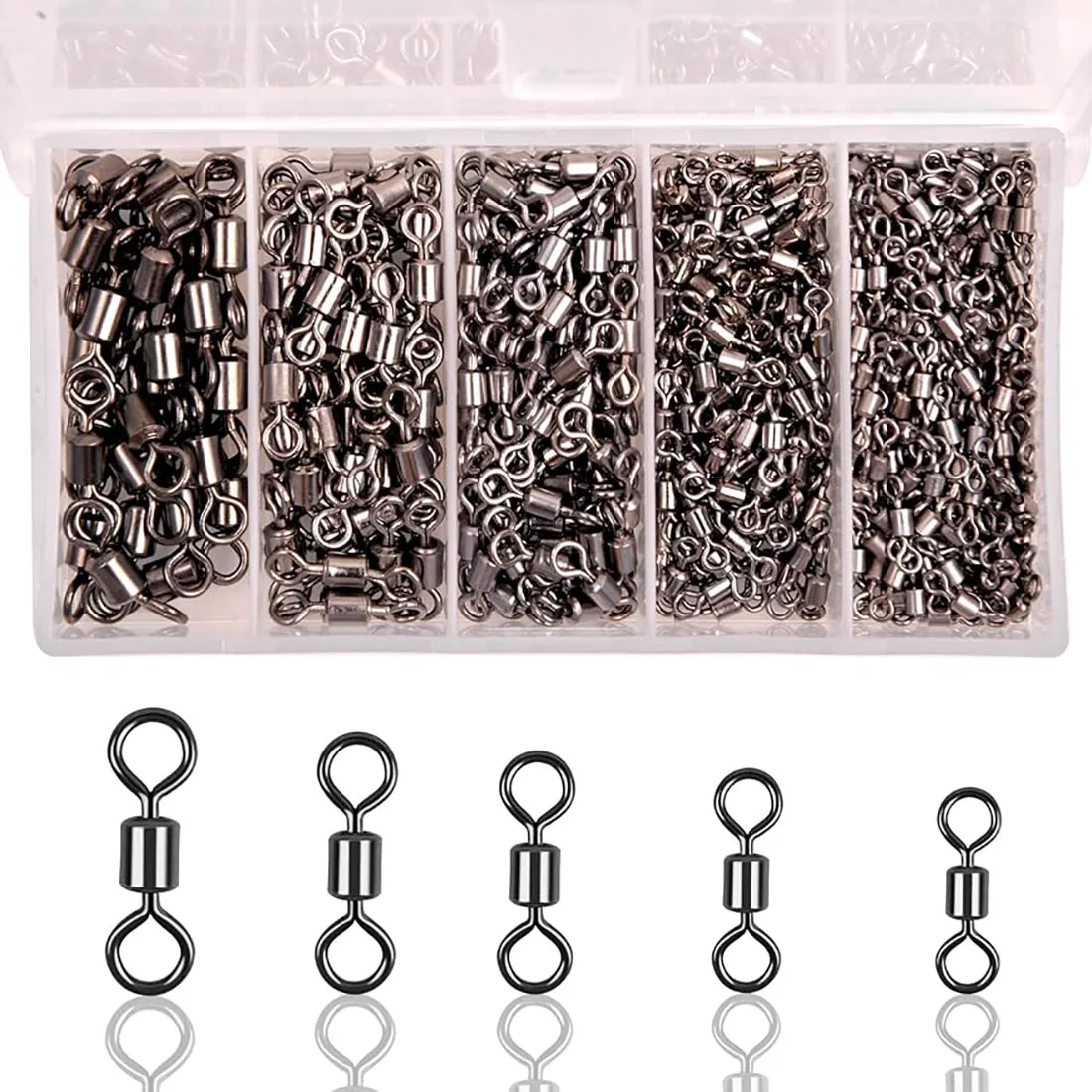 

190PCS Fishing Rolling Swivel Kit High Strength Stainless Steel Black Nickle Barrel Swivel Fishing Hook Line Connector Tackle