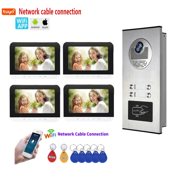 7" Tuya WIFI Video Building Intercom System Network Cable Port 2-6 Units Apartment Video Door Phone Doorbell Kits 2