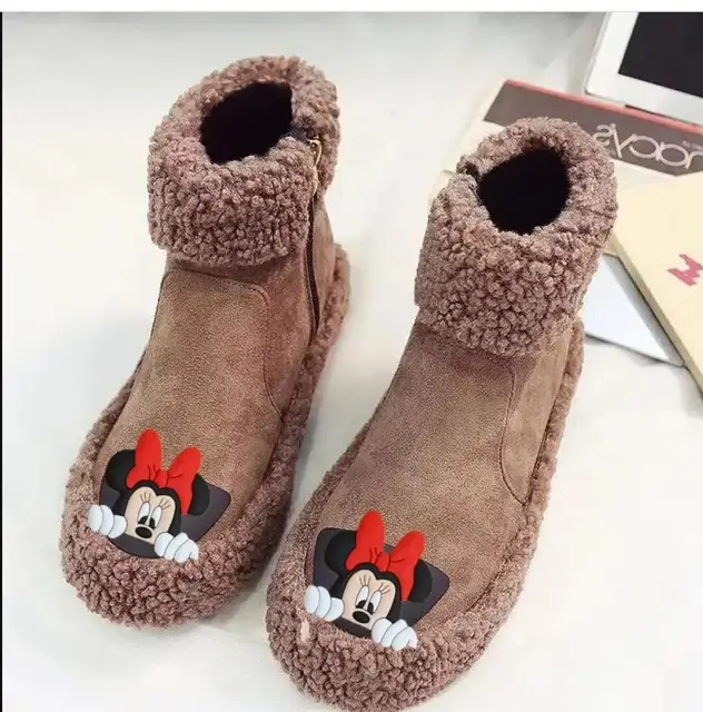 Disney-Botas de algodón con forro polar para mujer, zapatos planos