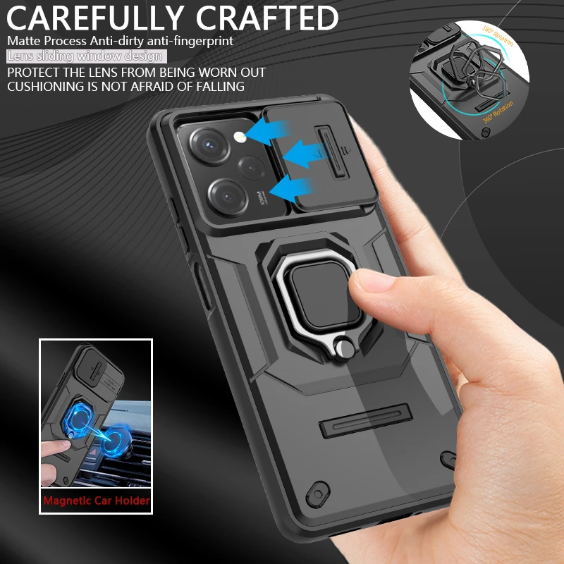 Per Xiaomi Redmi Note 12 Pro Case Slide Camera Armor Holder Ring Phone Case Per Redmi Note 12 Pro + Plus 5G Cover Posteriore Magnetica