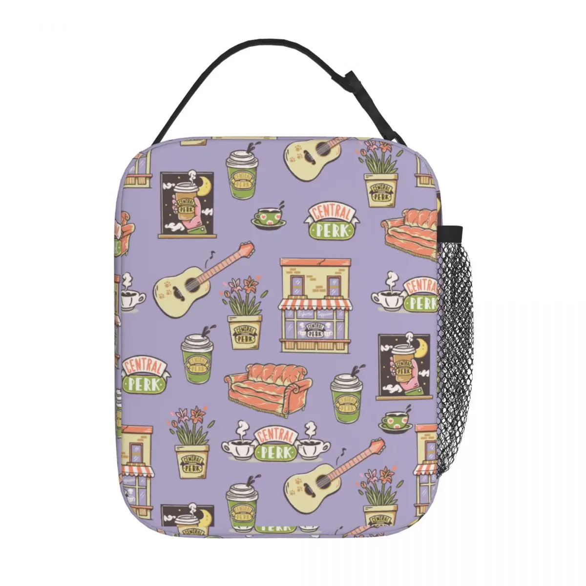 

Central Perk Friends Merch Insulated Lunch Bag For Travel Purple Icon Pattern Storage Food Boxes Thermal Cooler Lunch Box
