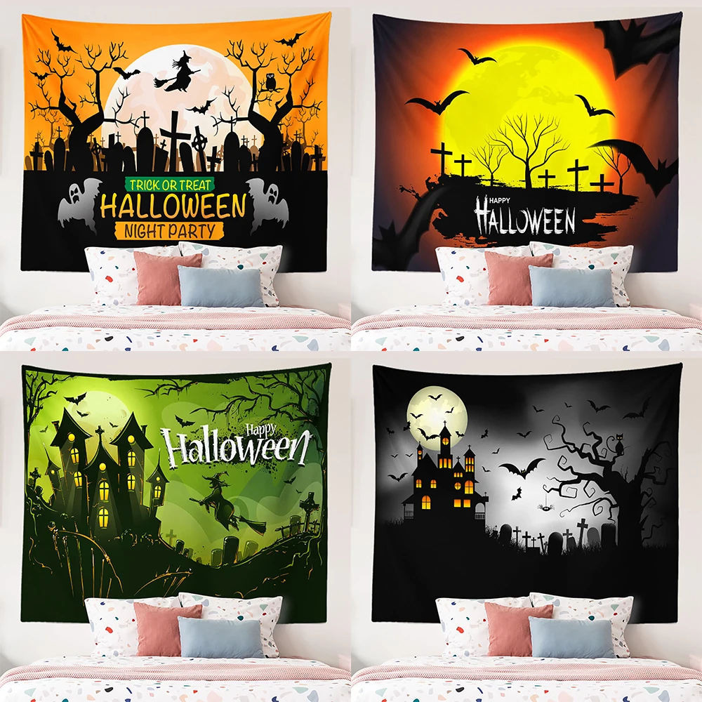 

Halloween Theme Printed Pattern Tapestry Home Living Room Bedroom Wall Decor Backdrop Fabric Polyester