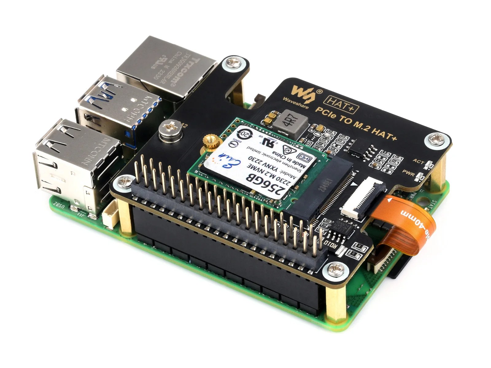 Waveshare PCIe to M.2 , Raspberry Pi 5 , NVMe  M.2 ָ Ʈ ̺,  б  