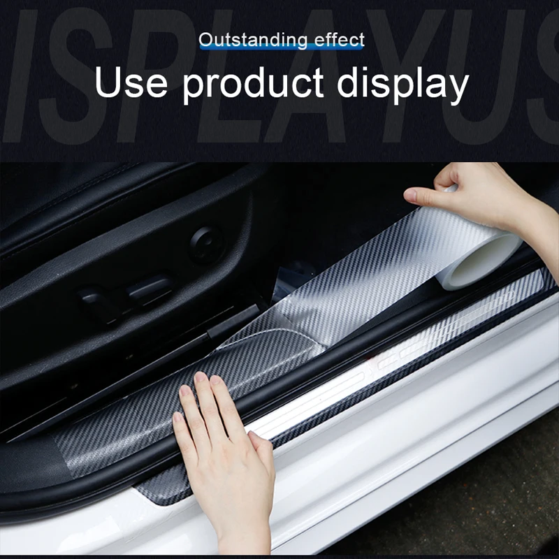 Car Threshold Protector SEAMETAL 3D Carbon Fiber Car Protective Film Door Threshold Protector Anti Scratch Stick Edge Guard Wear Resistant Waterproof
