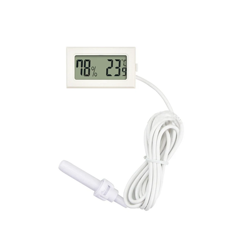 

NEW-1 Dc1.5V Embedded Electronic Digital Display Pet Box Fahrenheit Hygrometer With 1.5 Meter Probe -50-60 Celsius White