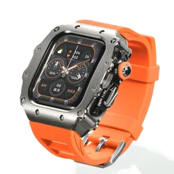 Deluxe Silicone Sport Strap with Stainless Steel Case - 44mm  45mm (Titanium Orange)