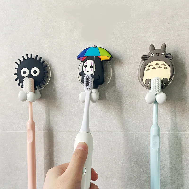 Cartoon Anime Totoro Toothbrush Holder with Suction Cup - Bathroom Organizer and Kids Gift
