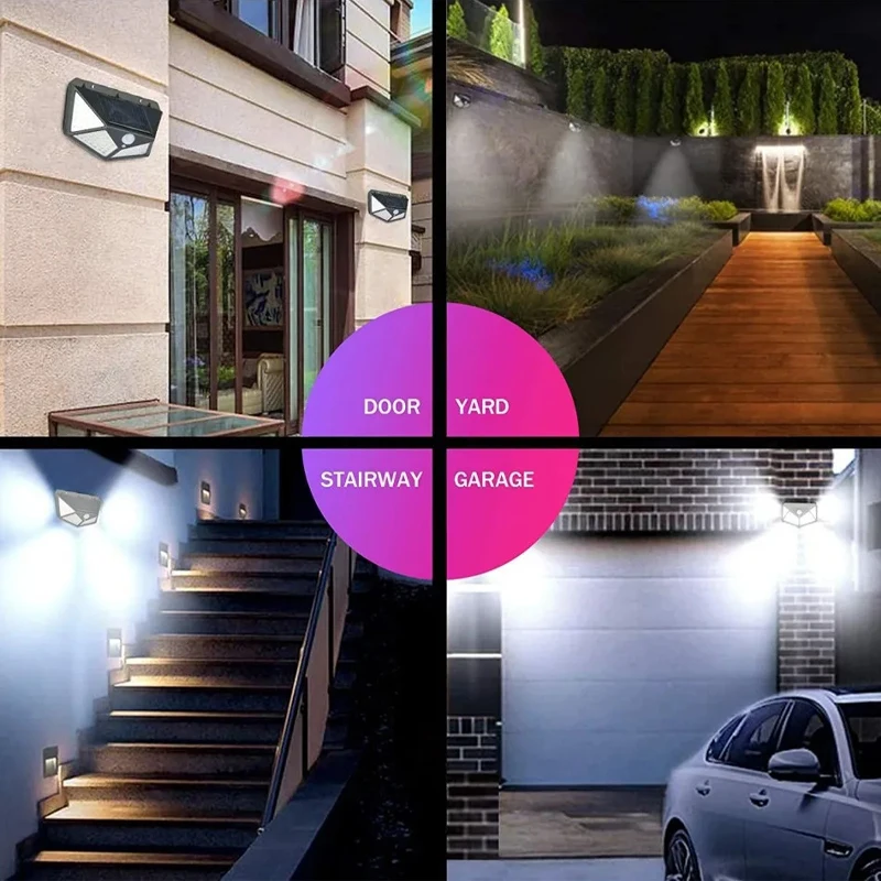 100 luci da parete solari a LED lampada solare da cortile per esterni impermeabile lampione stradale a energia solare senza fili per la decorazione del giardino