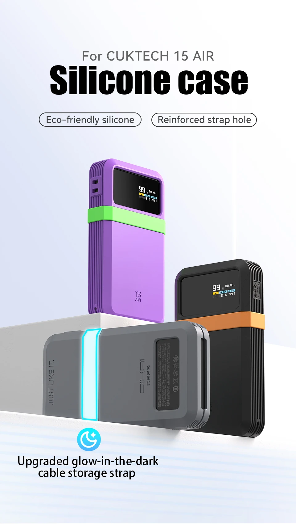 SIKAI Silikon-Powerbank-Hülle für CUKTECH No.15 AIR 100W Portable Power Bank 15000mAh, Reisedesign mit Datenkabel-Aufbewahrungsring – Detail 2
