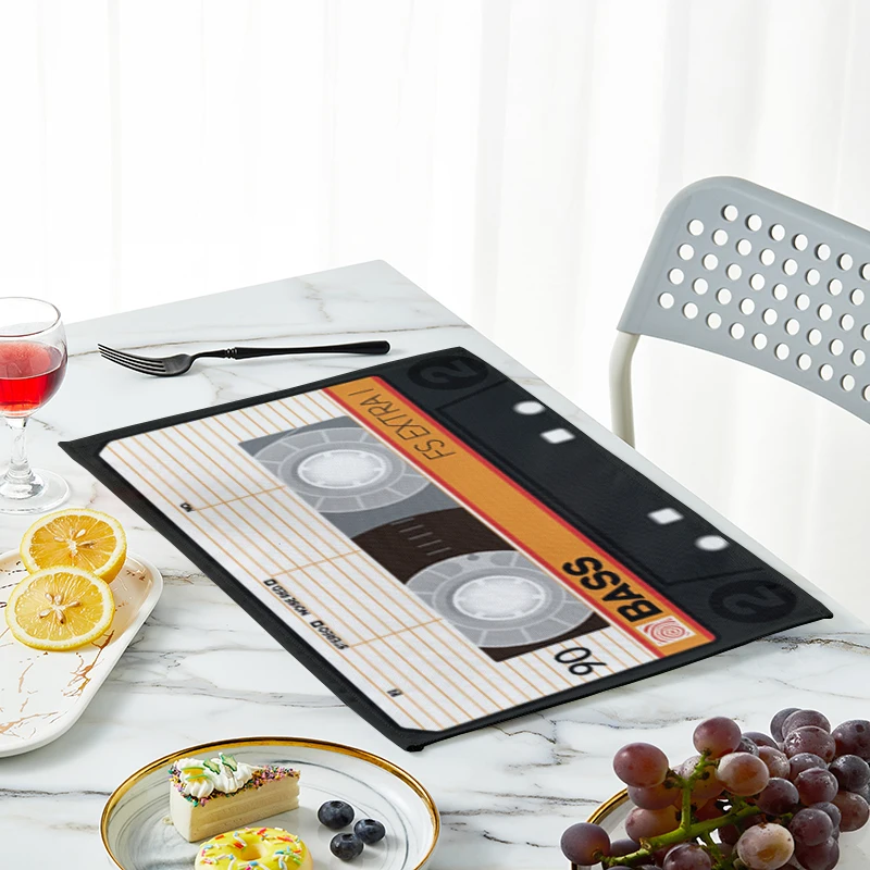 Vintage Cassette Music Tape Placemats Non-Slip Heat Resistant Washable Plate Mat For Dining Table Bowl Coaster Home Decor Mats