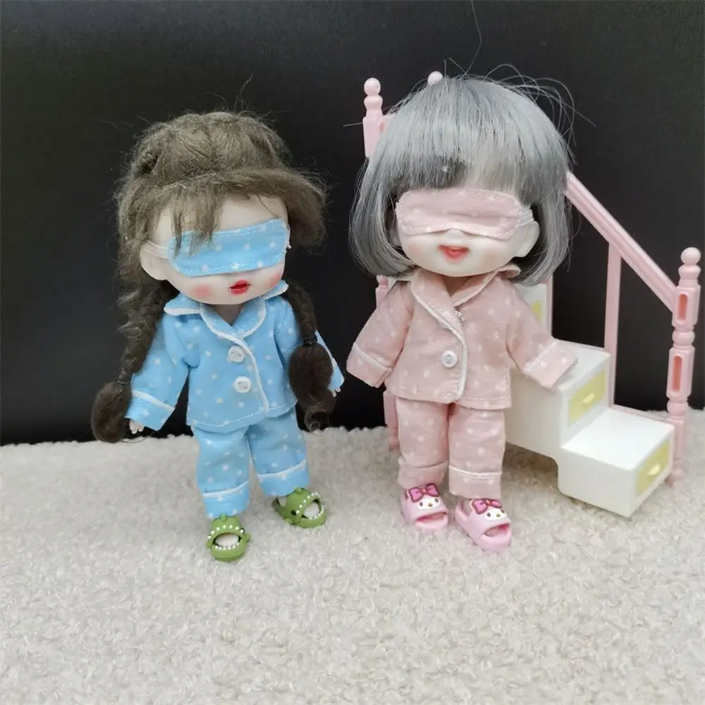 Playing House Shirt Pants Doll Pajamas Eye Mask Dress Up Ob11 Sleep Clothes Cute 6 Colors Obitsu 11 Clothes 1/12 BJD Doll