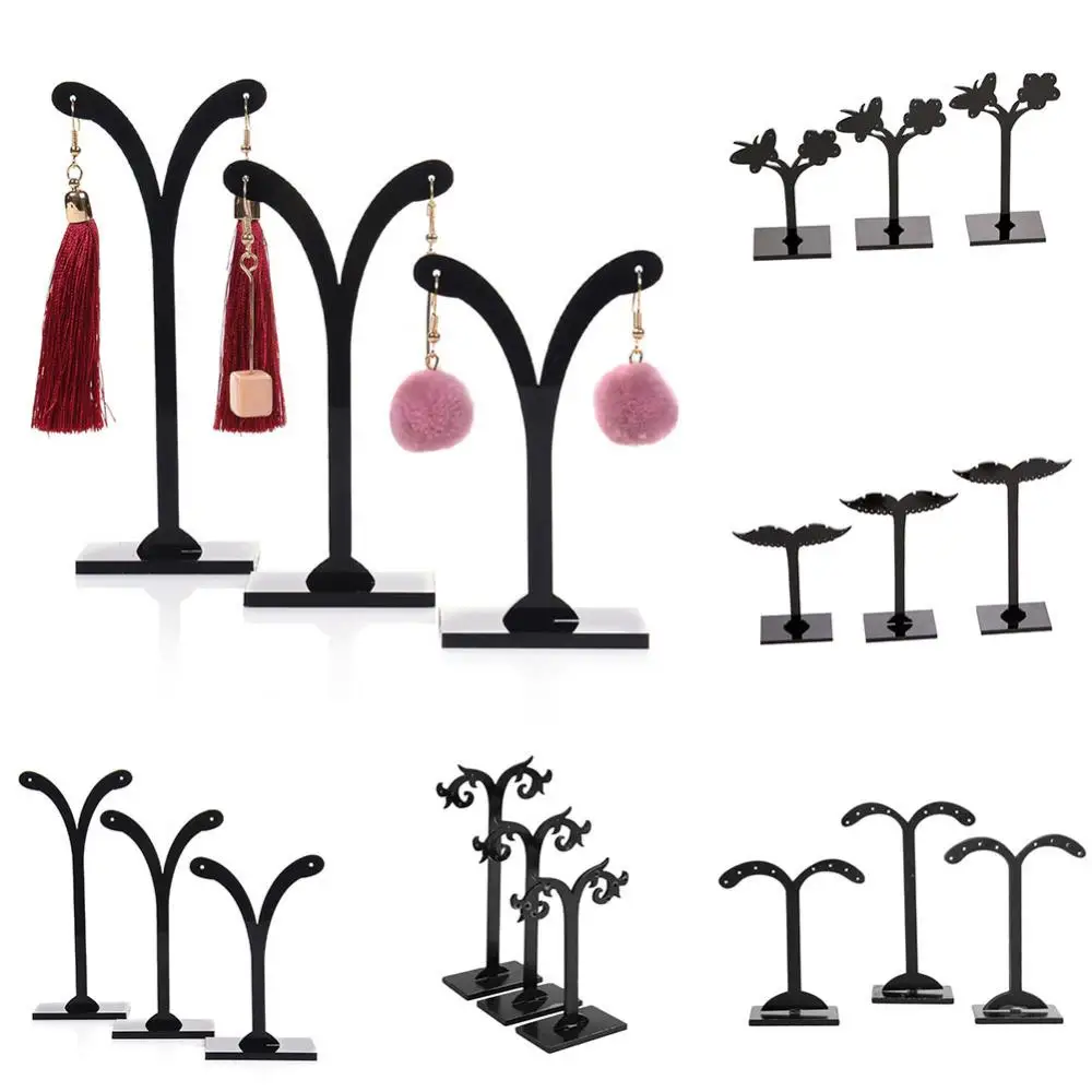 3Pcs Acrylic Crotch Earring Ear Studs Jewelry Rack Display Stand Earrings Necklace Storage Hanger Holders Black Jewelry Stand