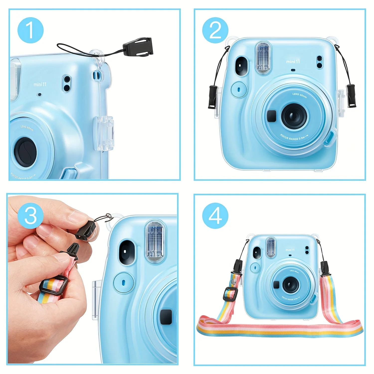 1 camera hard case Transparent case for Instax Mini 11 camera with strap