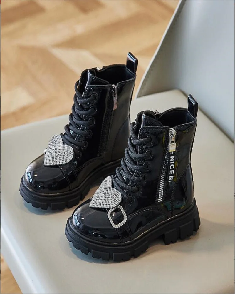 

Children's Leisure Short Boots 2023 Autumn/Winter New Girls' Mid Sleeve Side Zipper British Style Smoke Pipe Boots Size 21-36