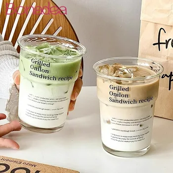 Korean Style Coffee Cup Large Capacity Letter Juice Glass Cups Creative Water Cup Milk Breakfast Cups Home Kitchen Tools 1