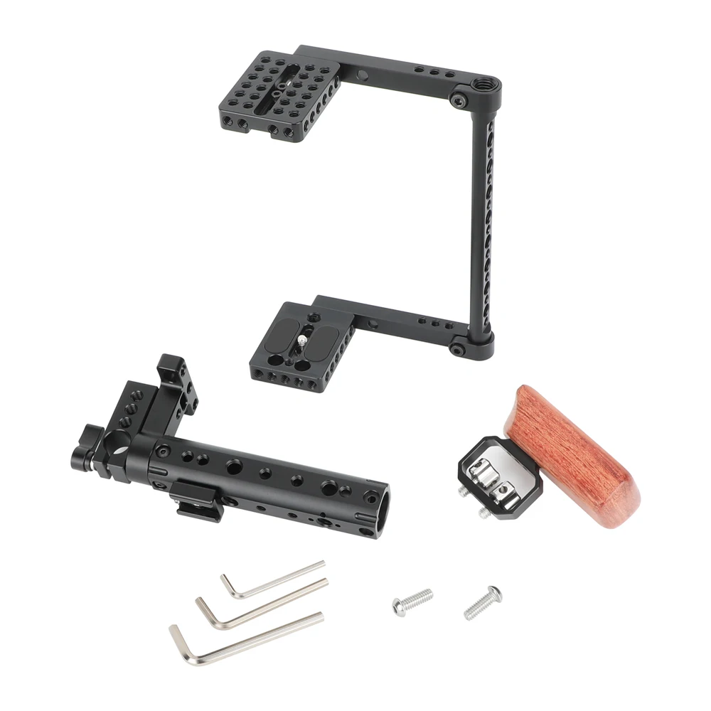 Universal Camera Cage Rig With Wooden Handle Grip& Top Handgrip& Shoe Mount For