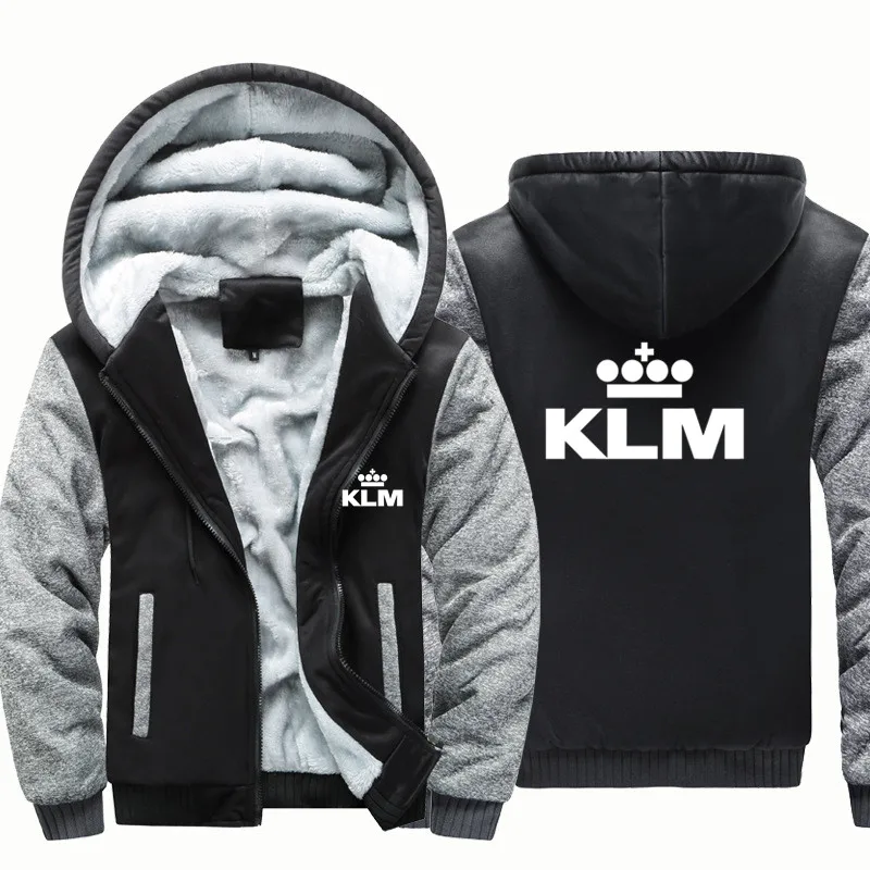 

New Planes KLM Airways Wool Fleece Zipper Hooded Thick Man Hoodies Sweatshirts Coats Autumn Winter Warm Men Coat Jacket