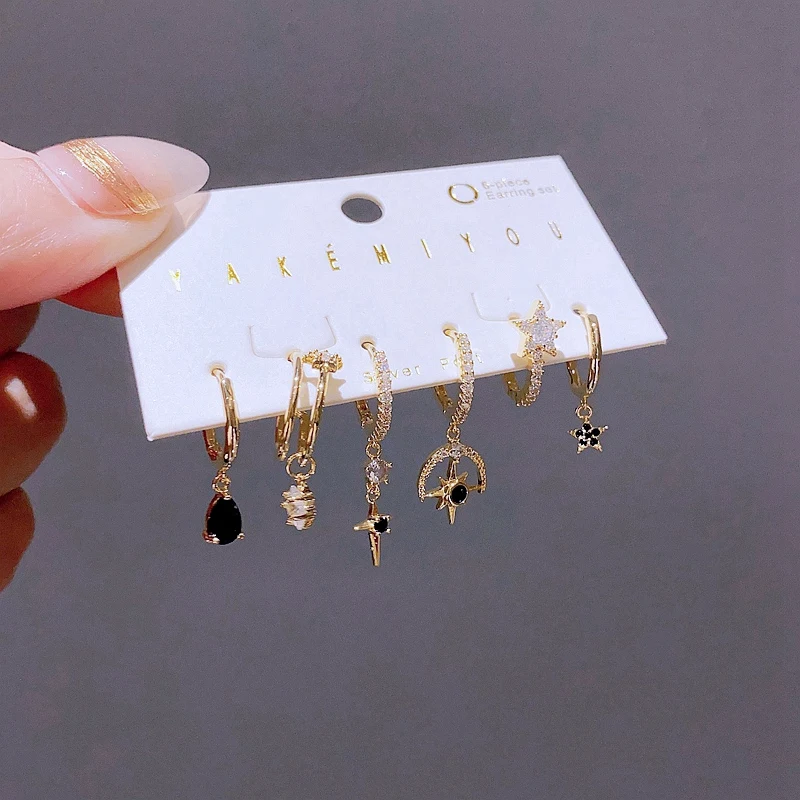 Dangle Earrings Drop Earrings Long Earrings Golden Earrings Dome Teardrop Earrings Crystal Tassel Earrings Crystal Earrings 6pcs Mix Water Drop Star Dangle Earrings Ear Cuff Set Gold Color Cubic Zircon Women Jewelry