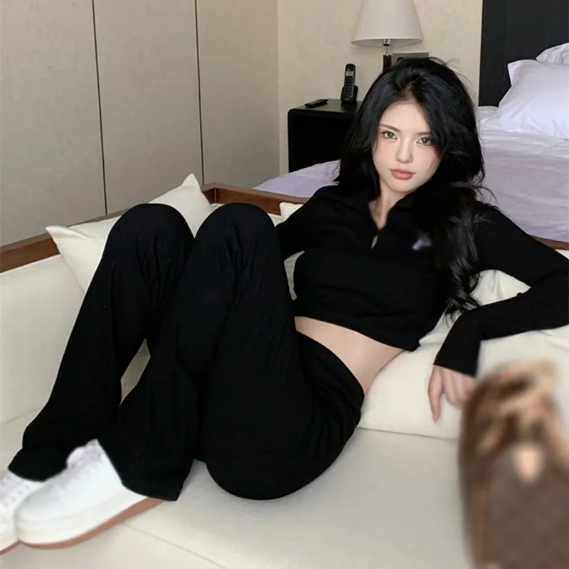 

Women Spring High-Waist Retro Pants Korean Style Solid Color All-Match Fashion