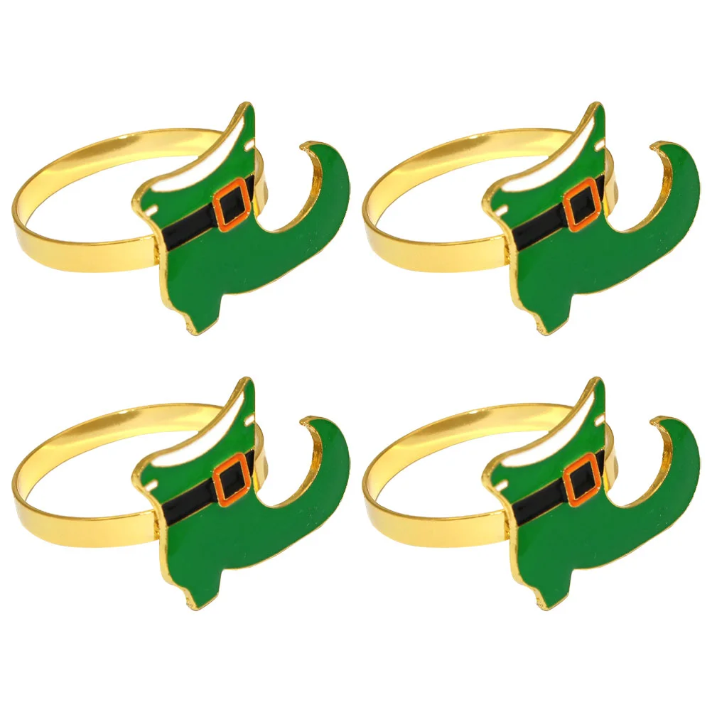

4 Pcs Irish Napkin Rings Mardi Gras Serviette Buckles Dining Table Carnival Holders Clasp Alloy Decoration for Restaurant