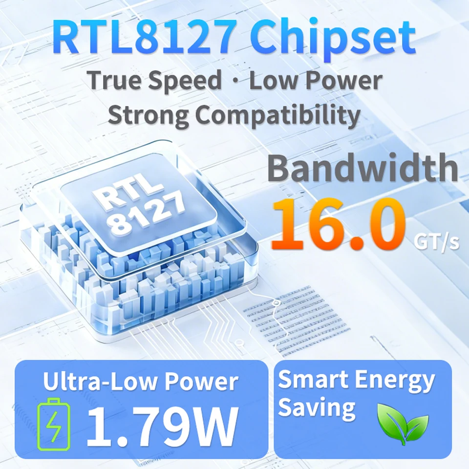 Annadue 10G PCI E Netzwerkkarte, RTL8127 Chip PCIe 4.0 X1 auf 10 Gigabit Ethernet Adapter, 10G/5G/2,5G Multi Gig RJ45 Port, für Linux