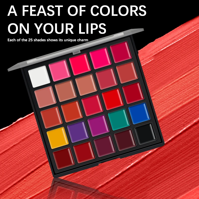 25-Color Matte Lip Palette – Highly Pigmented, Smooth & Blendable, 2-in-1 for Lips & Cheeks, Compact Makeup Palette, Long-Wear