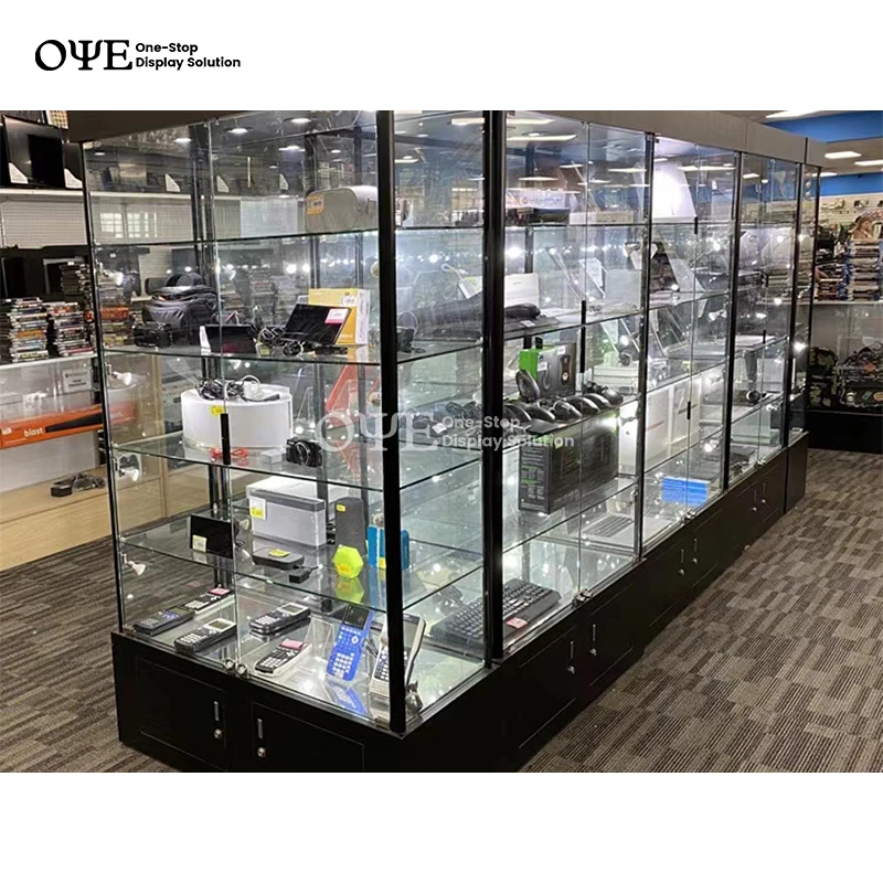 Custom. vitrine 유리 선반 디스플레이, 쇼케이스 유리 디스플레이, LED 조명