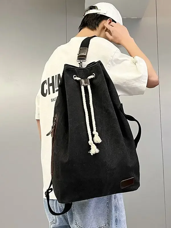 American-Style Canvas Backpack Shoulder Bag round  Retro Package Sport Gym Bag Backpack Bucket Bag Men рюкзак мужской mochila 2
