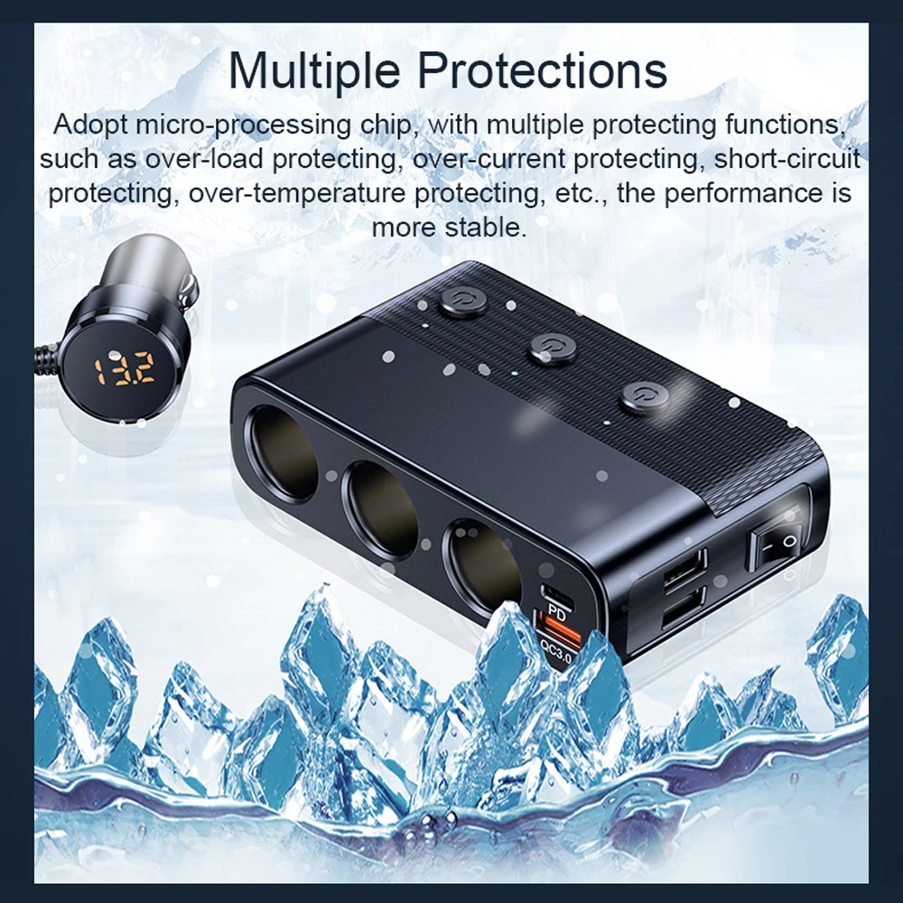  , 128W PD + QC3.0 ޼  , 3   й, 12-24V, 4 USB Ʈ,  ÷, - ġ