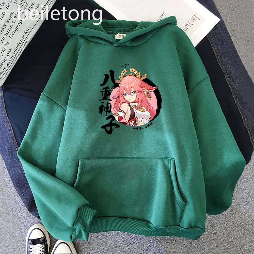 Kawaii Yae Miko Genshin Impact Anime Hoodie Aesthetic Harajuku Hoody Women Cartoon Graphic Tops Pullover Sweatshirts Streetwear