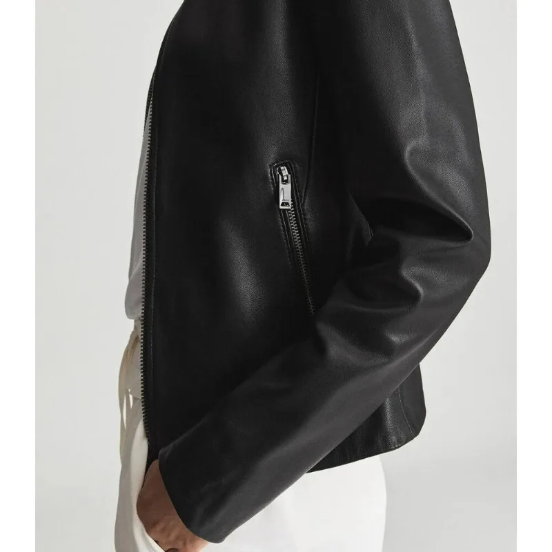 Women's Black Leather Jacket with Gunmetal Zipper Women's Leather Jacket Fashion Trends