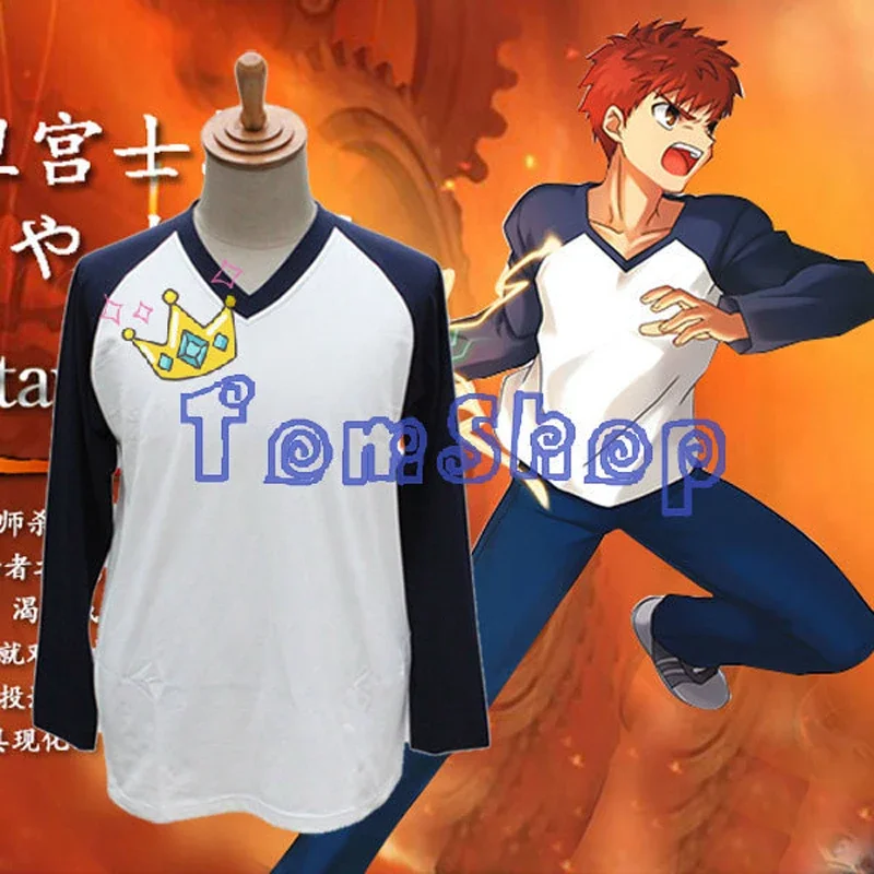 

Костюм для косплея аниме Fate/Stay Night Shirou Emiya, футболка с длинным рукавом и V-образным вырезом, повседневные хлопковые топы унисекс, футболки, Бесплатная доставка