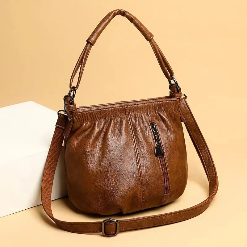 2023 New Women Fashion Soft PU Leather Shoulder Bag Middle-Aged Mom Messenger Bag Handbag