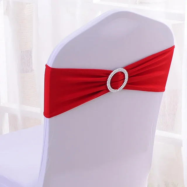 Housses de chaise extensibles en Lycra et Spandex, 50 pièces/lot, bandes avec boucle coulissante pour décorations de mariage, vente en gros, ceintures de chaise avec nœud 5