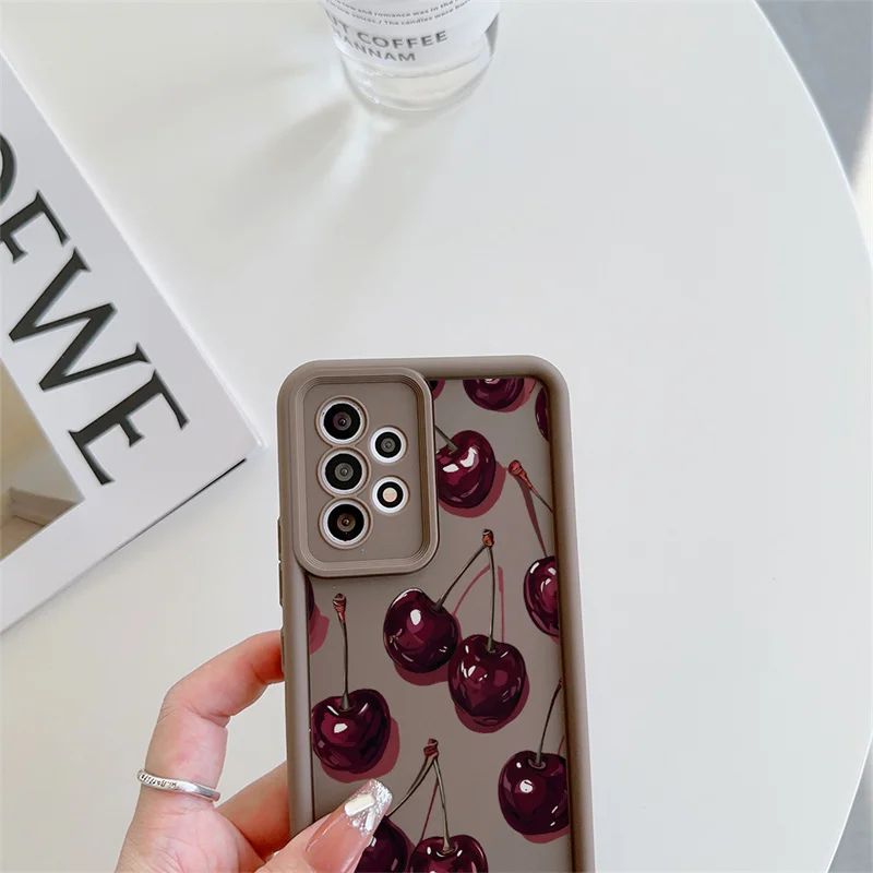 Elegant Wine Red Cherry Bow Print Silicone Phone Case - Luxury Protection Cover