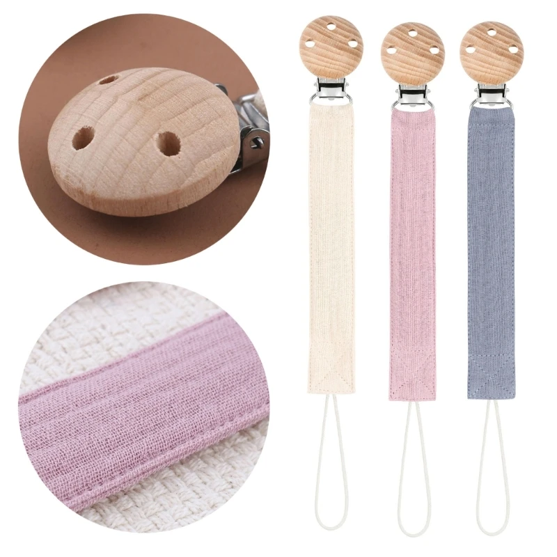 Pacifier Leashes Baby Pacifier Holder  Chain Fabric Set Pacifier Clip Teething Toy with Wood Clip for Toddlers Kid Dropshipping