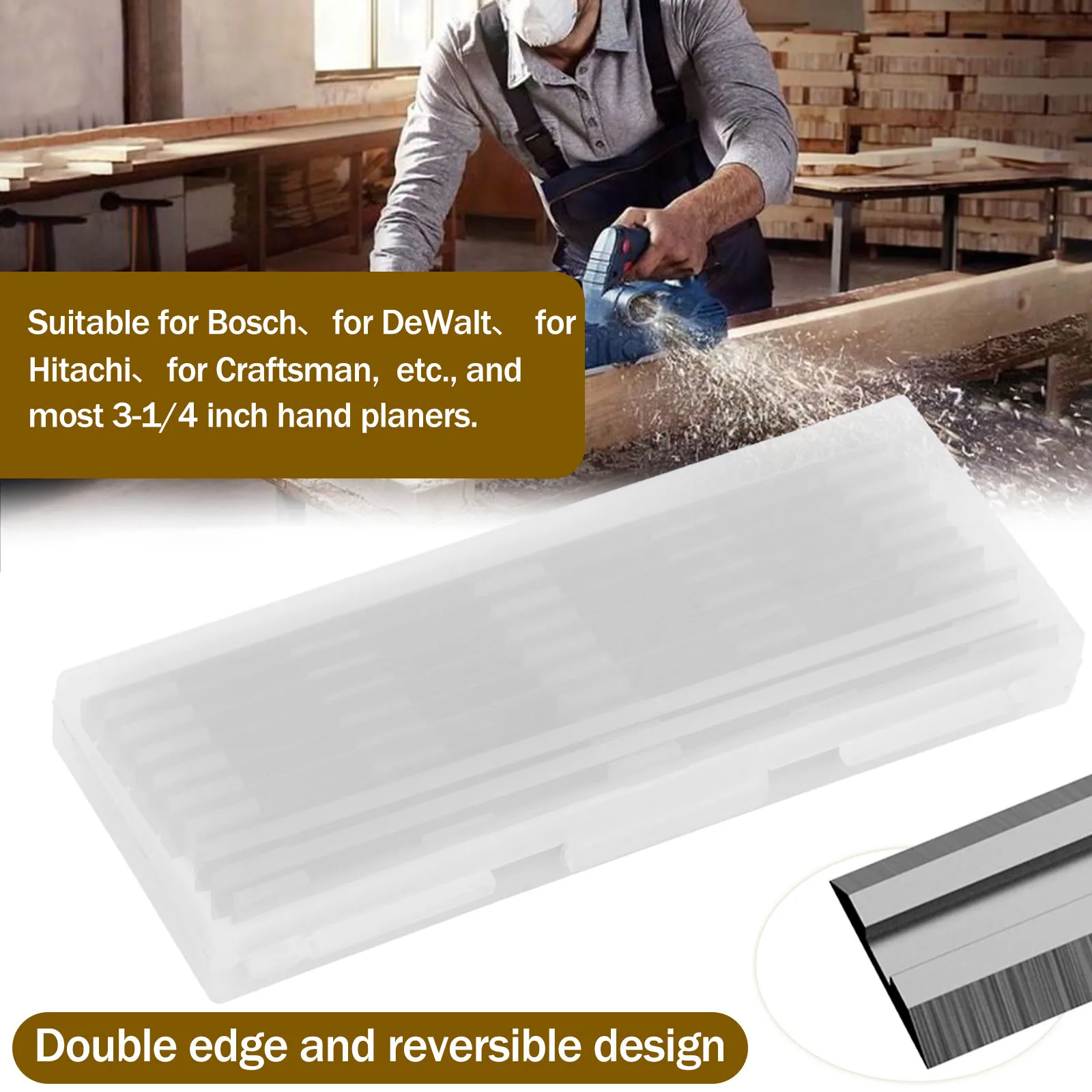 3-1/4" Carbide Planer Blades High Hardness Double Edges Planer Knife Blades Replacement for Most 3 Plus1/4 Inch 10pcs