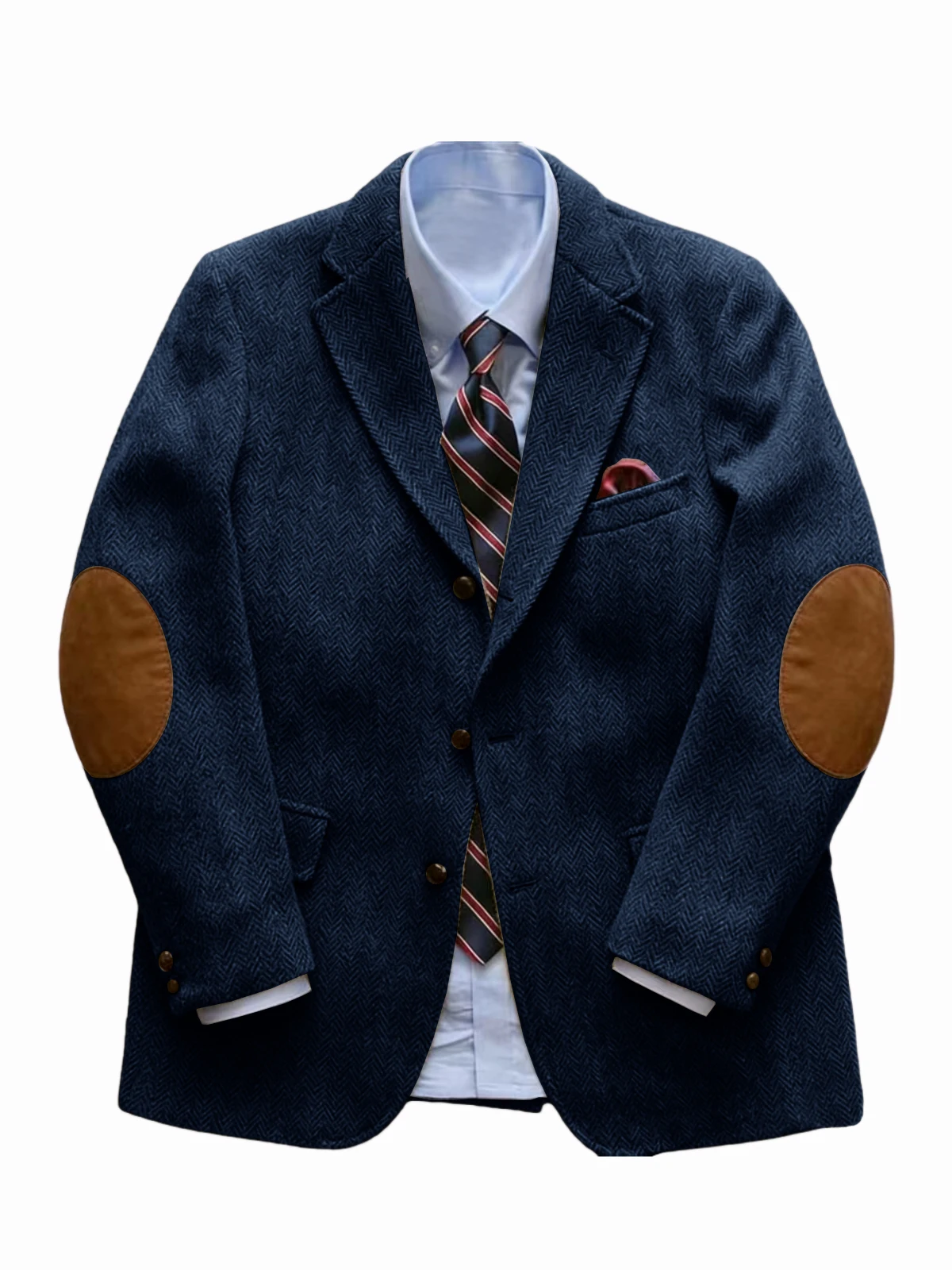 Blazer homme vintage tweed chevrons revers cranté patch coudes coupe ajustée