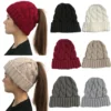 Women Winter Hats Beanies Knitted Girls Cap Twist Crochet Winter Hats For Female Pompom Beanie Ear Braid Ponytail Hat Skullies 1