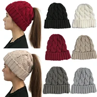 Women Winter Hats Beanies Knitted Girls Cap Twist Crochet Winter Hats For Female Pompom Beanie Ear Braid Ponytail Hat Skullies 1