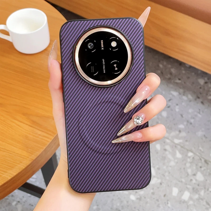 Magnetic Carbon Fiber Pattern PU Leather Wireless Charging Phone Case