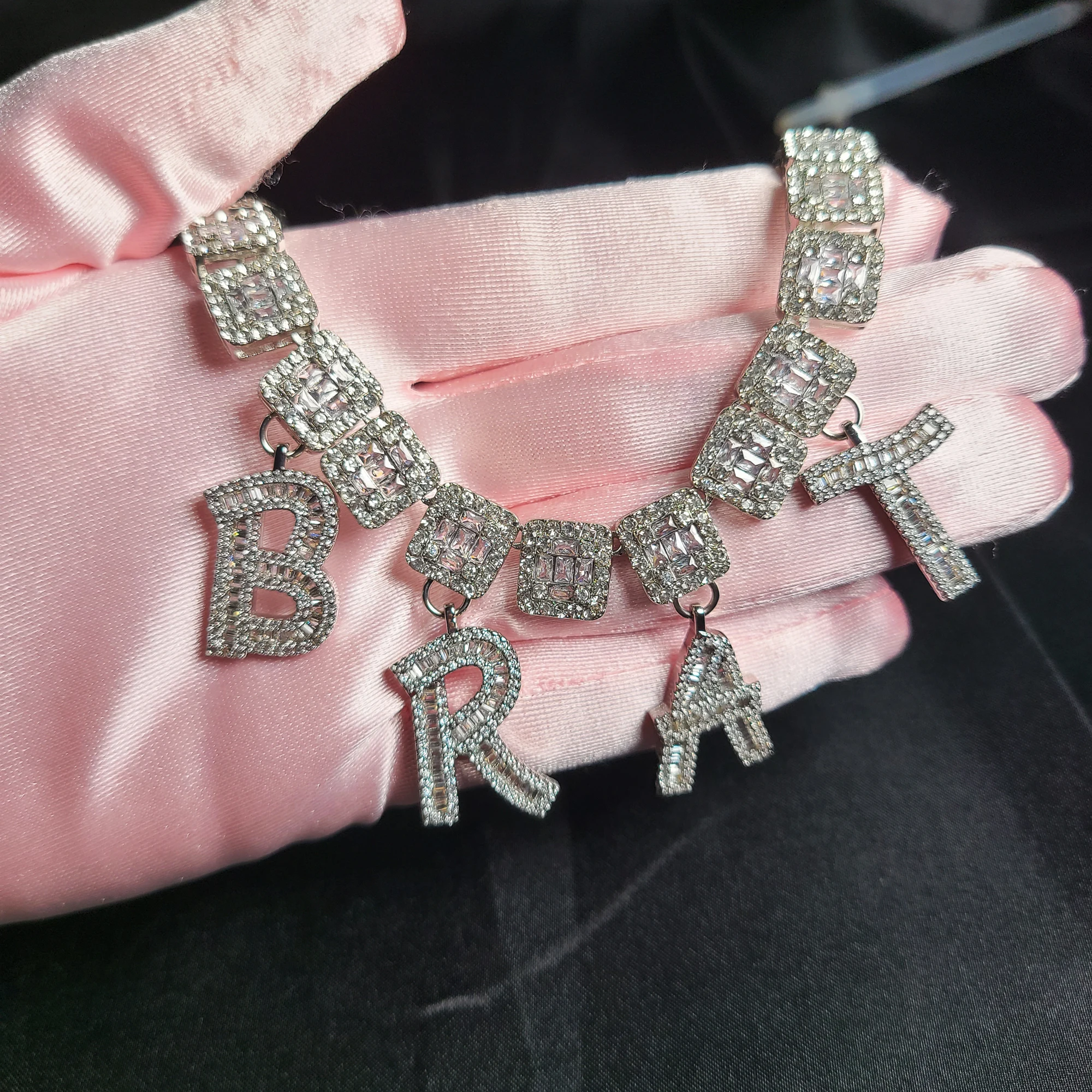 Spaced Baguette Letters Name Choker, Personalized Name Necklace, Bling Prom Jewelry, Mother's Day Gift, Birthday for Her