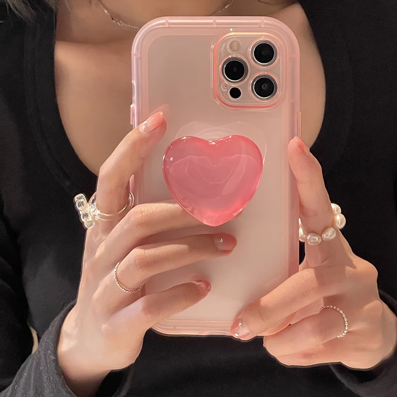 Pink Love Heart Jelly Stand Holder Soft Case - Clear Protective Back Cover