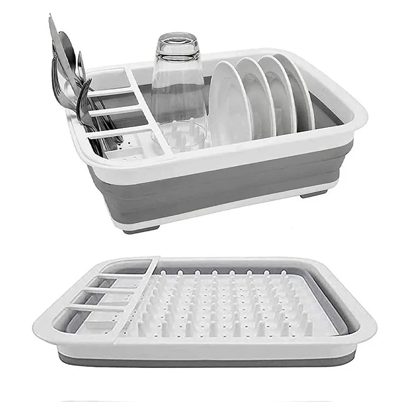 New Kitchen Foldable Dish Rack Storage Water Leakage Tableware Bowl Dinnerware Drain Bowl Tray Home Drying Rack Washable Plastic 1
