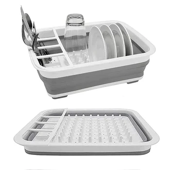 New Kitchen Foldable Dish Rack Storage Water Leakage Tableware Bowl Dinnerware Drain Bowl Tray Home Drying Rack Washable Plastic 1