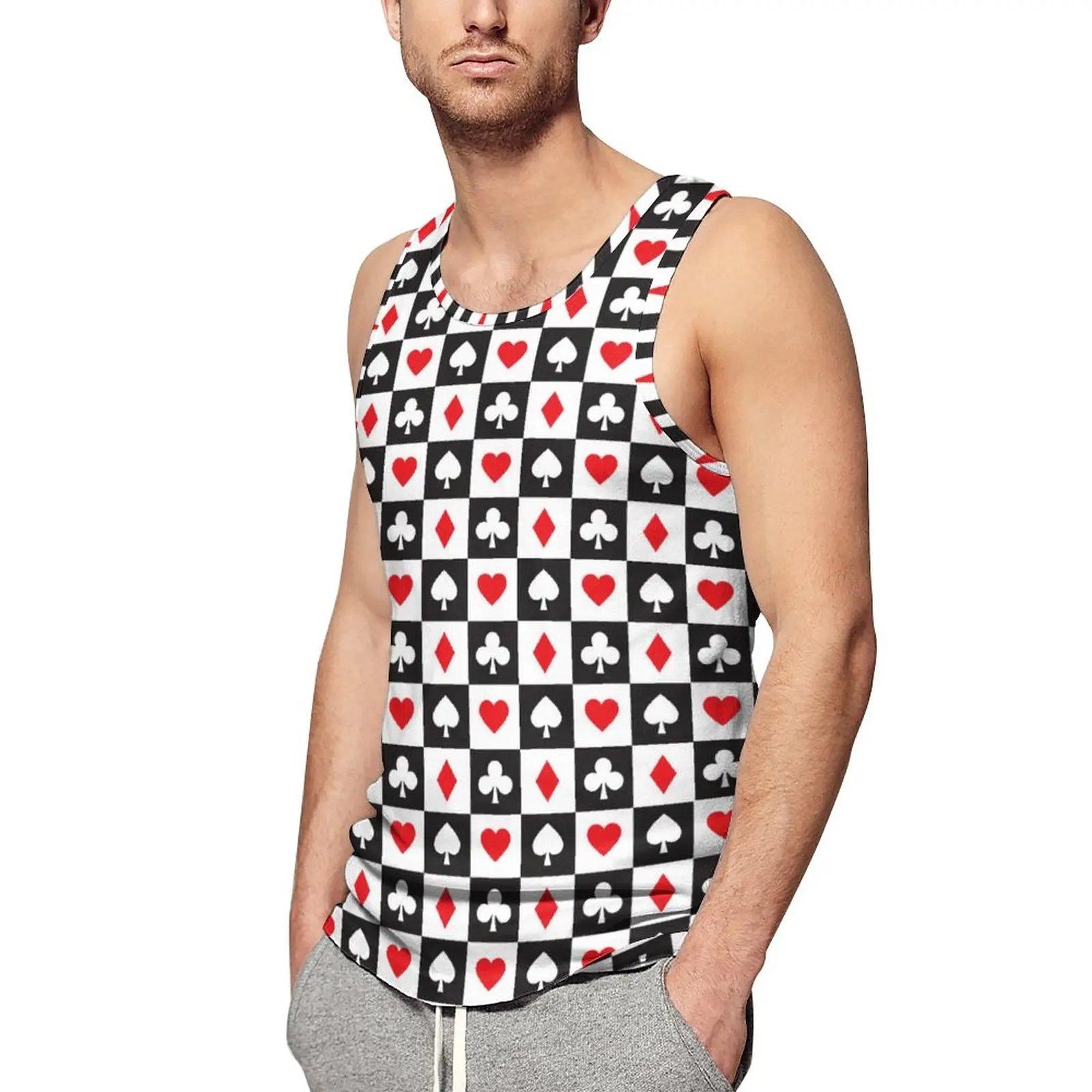 

Heart Playing Cards Beach Tank Top Poker Training Tops Mens Custom Fashion Sleeveless Shirts Big Size