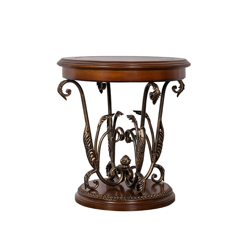 Caramel color American sofa edge few European solid wood small round table painted corner few metal retro coffee table