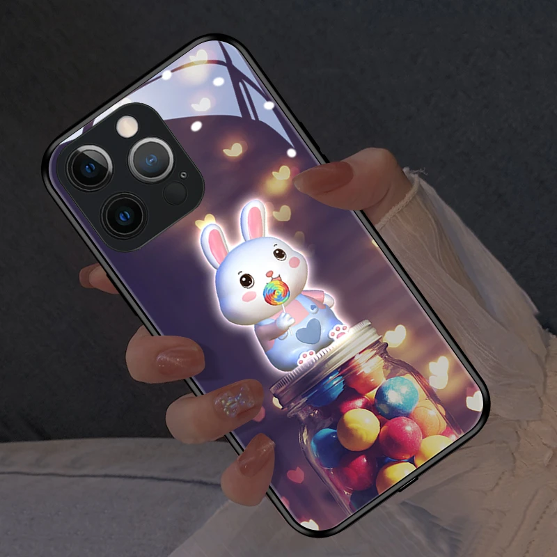 

Bunny Valentine’s Day Lovers Gift LED Light Glowing Luminous Phone Case for Samsung S24 S22 S23 Note 10 20 A54 A73 Plus Ultra