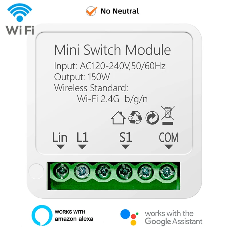 

Lonsonho WiFi Smart Switch Module No Neutral 1 2 Gang Tuya Smart Life Wireless Remote Control Comaptible Alexa Google Home