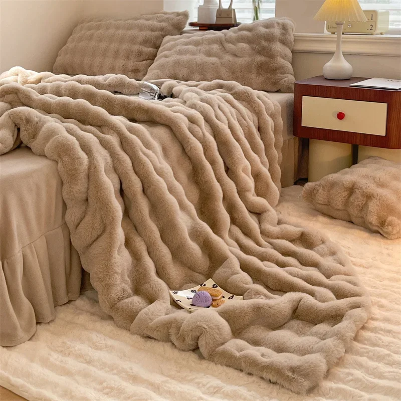 

Супер пушистый Комплект постельного белья, роскошный пододеяльник из искусственного кроличьего меха, простыни и наволочки, зимнее мягкое одеяло, Комплект постельного белья